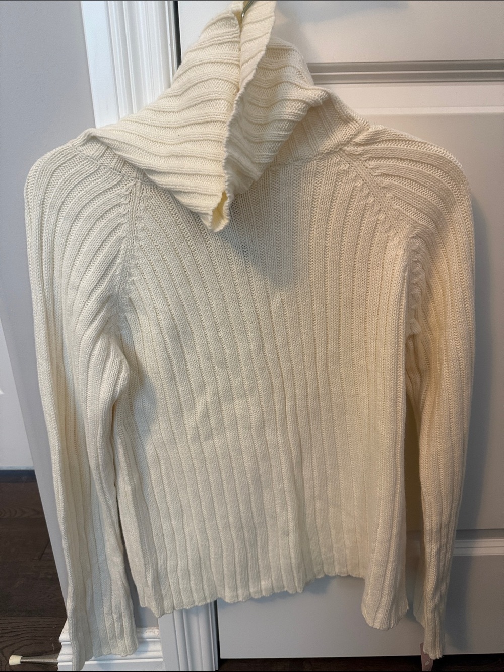 Next Era Cream Ribbed Fold-Over Turtleneck Sweater